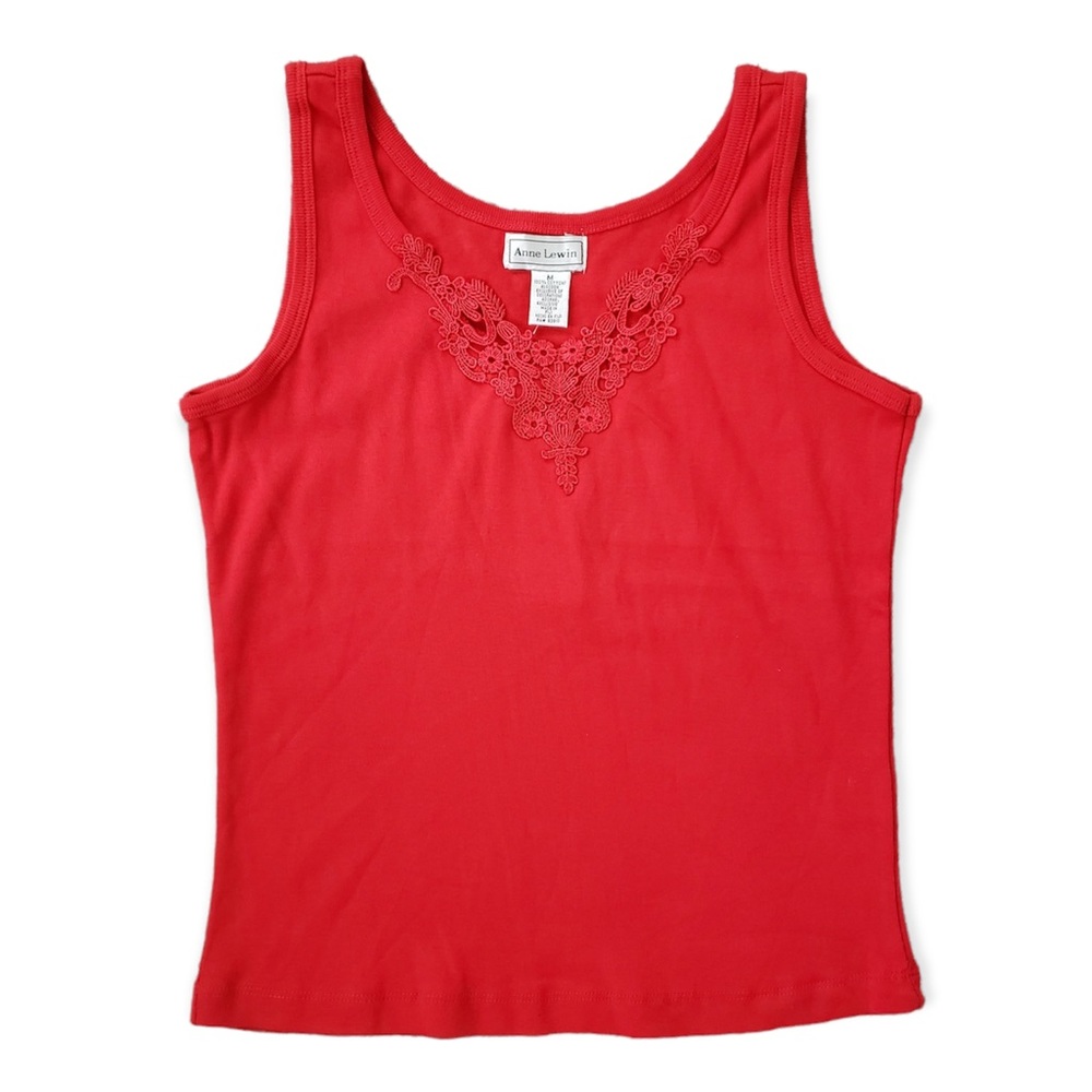 New Anne Lewin Women's Size M Red Cotton Sleeveless Tank Top